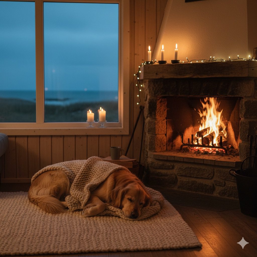 Hygge am Kamin im Ferienhaus Dänemark mit Hund - Gemütlicher Urlaub