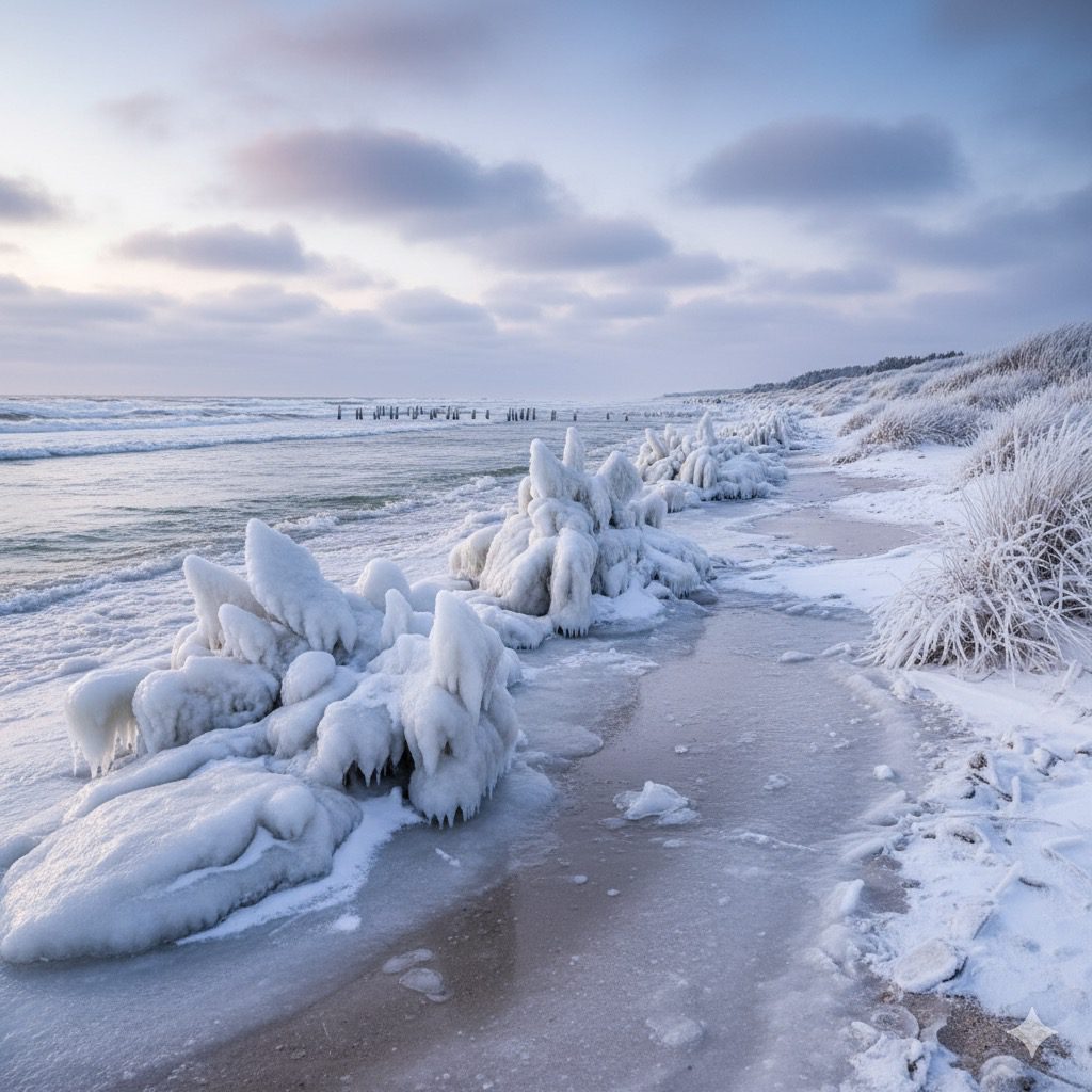Winterstrand Dänemark Küste - eingefrorene Schönheit an der Ostsee