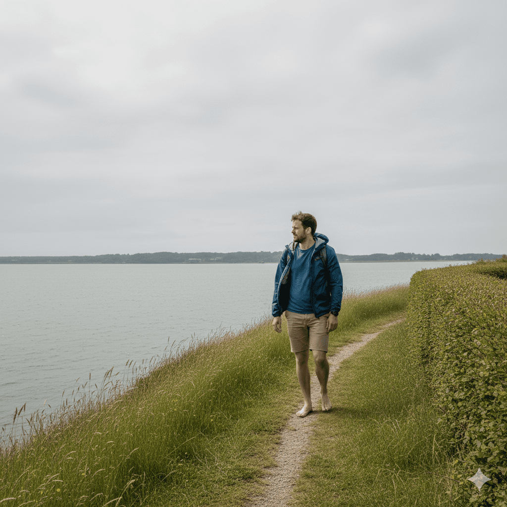 Marcel mit Windbreaker an der Förde bei Broager – persönliche Erfahrung mit Wind