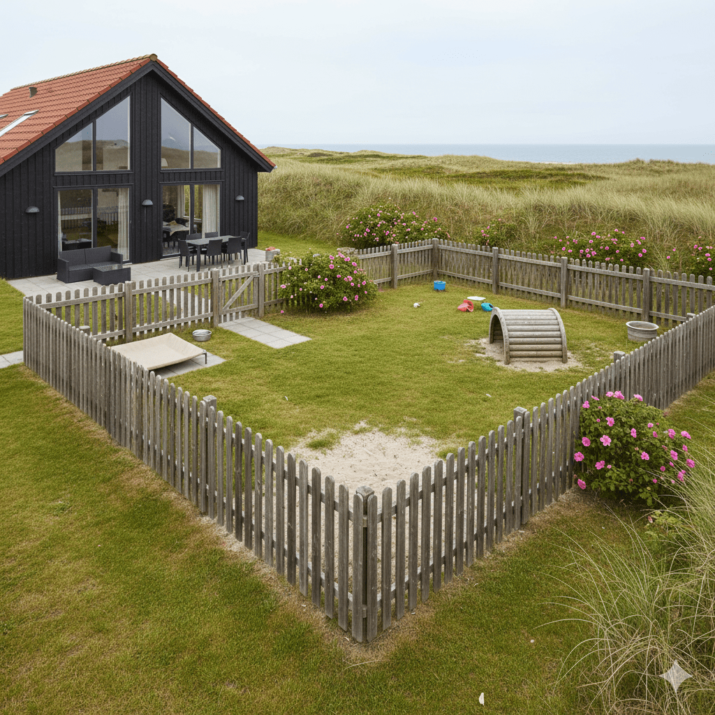 Eingezäunter Garten im Ferienhaus für Hunde in Dänemark