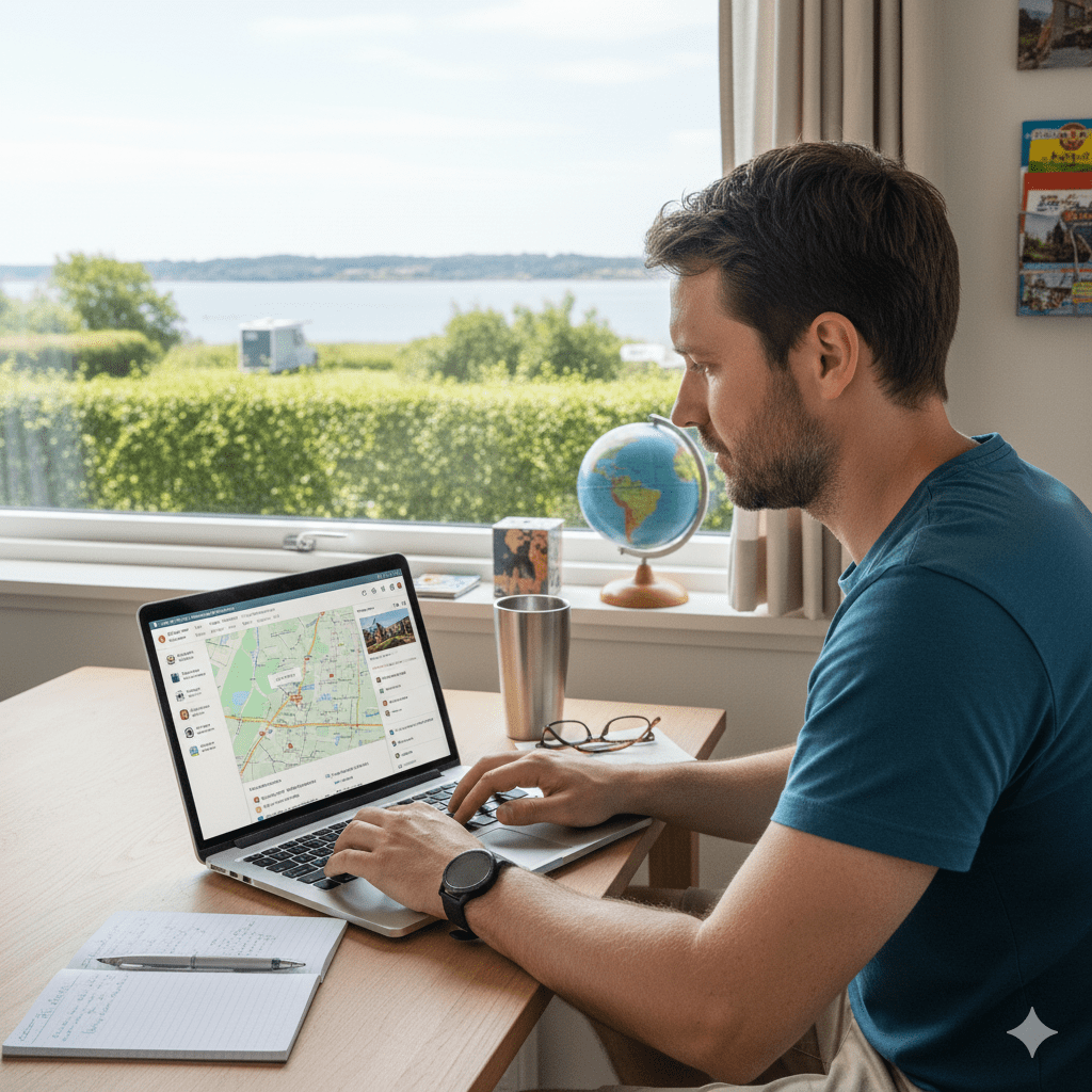 Marcel plant Unterkünfte rund um Broager am Laptop – persönliche Erfahrung mit Buchungen