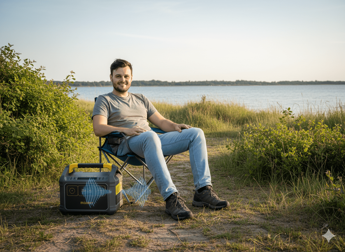 Marcel mit Powerstation im Van in Dänemark – persönliche Erfahrung