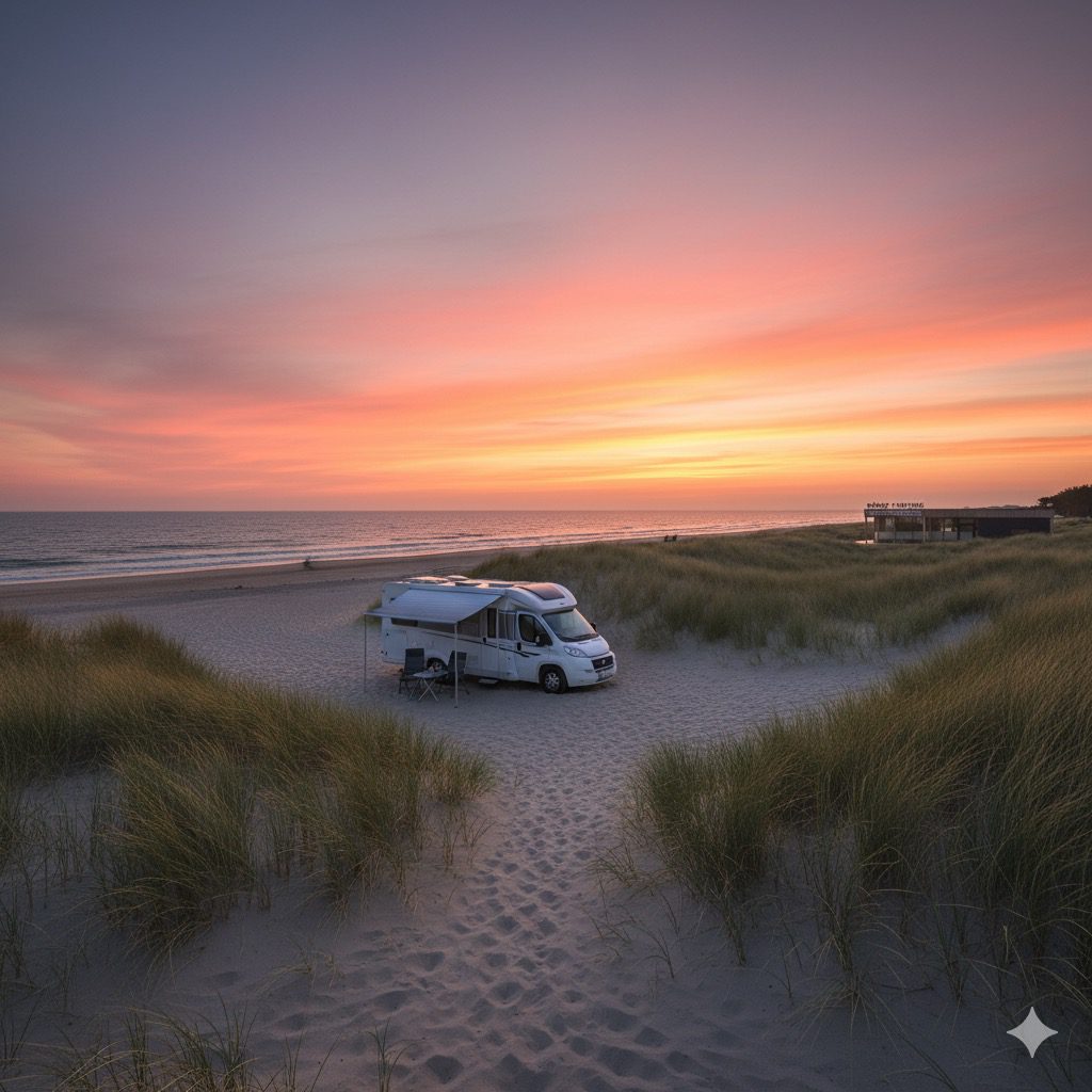Rømø Strand mit Wohnmobil am Campingplatz
