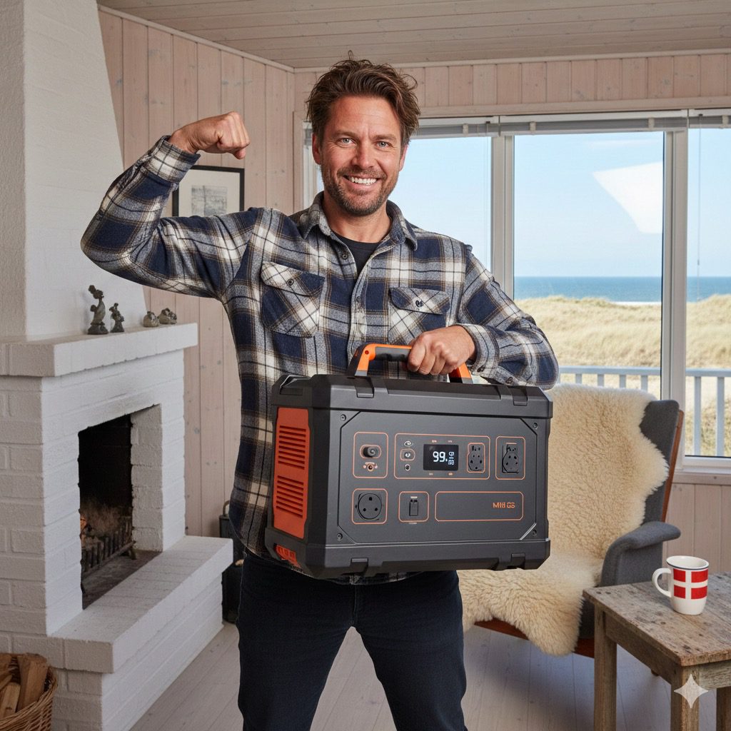 Marcel mit großer Powerstation im Ferienhaus in Dänemark – persönliche Erfahrung